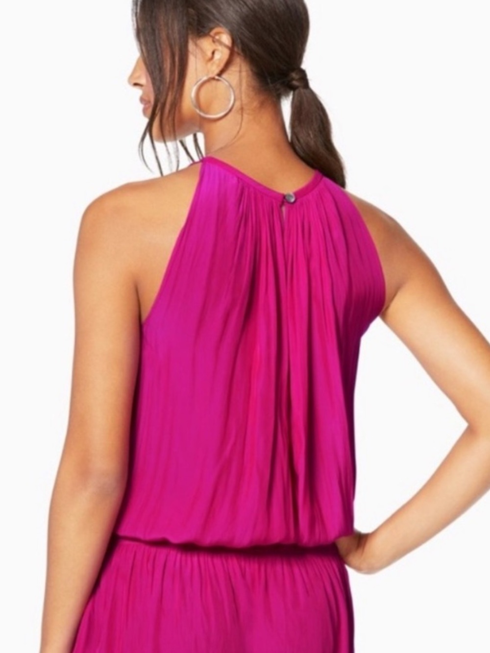 Ramy Brook Paris Mini Dress Blouson Smock Waist Fuchsia Pink Cocktail Size Small - Picture 6 of 11